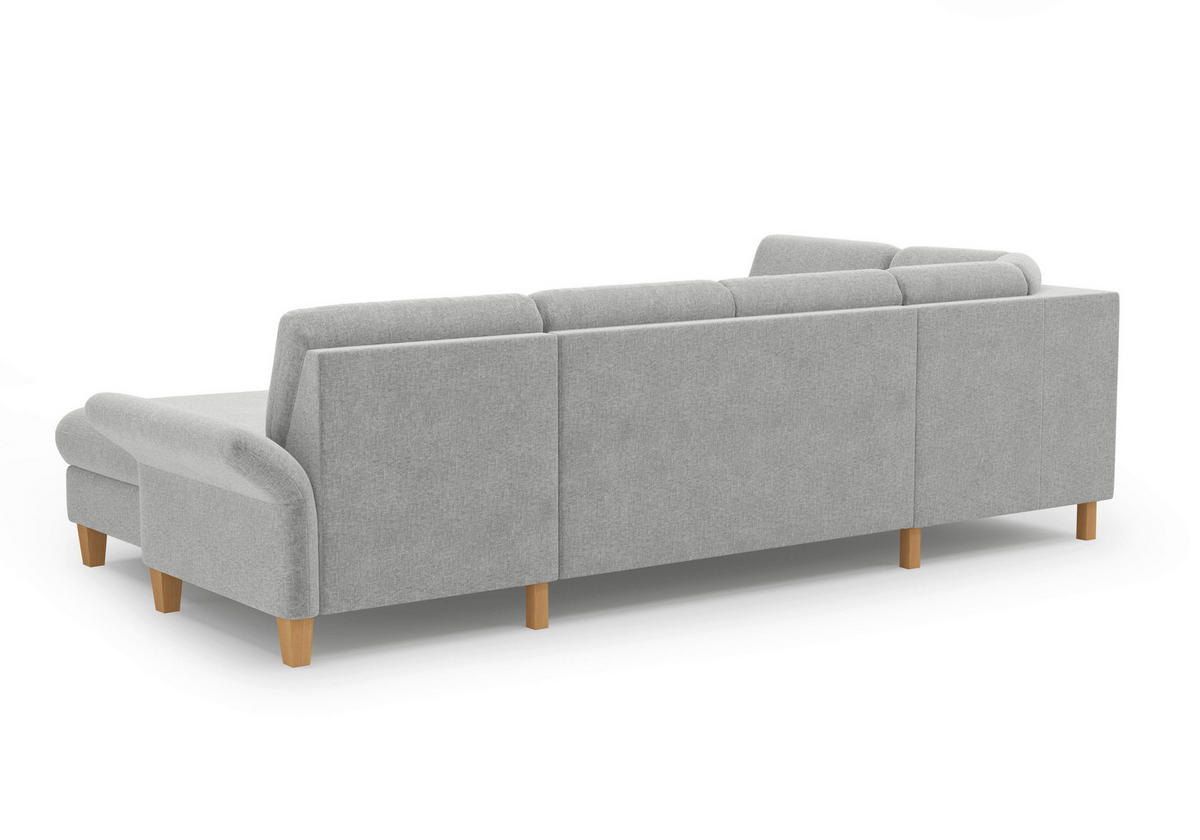 WOHNLANDSCHAFT Hellgrau Flachgewebe  - Eichefarben/Hellgrau, KONVENTIONELL, Holz/Textil (195/314/164cm) - Sit & More
