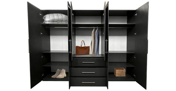 KLEIDERSCHRANK in Anthrazit, Anthrazit Hochglanz - Anthrazit/Anthrazit Hochglanz, KONVENTIONELL, Holzwerkstoff/Metall (294/219/59cm) - Carryhome
