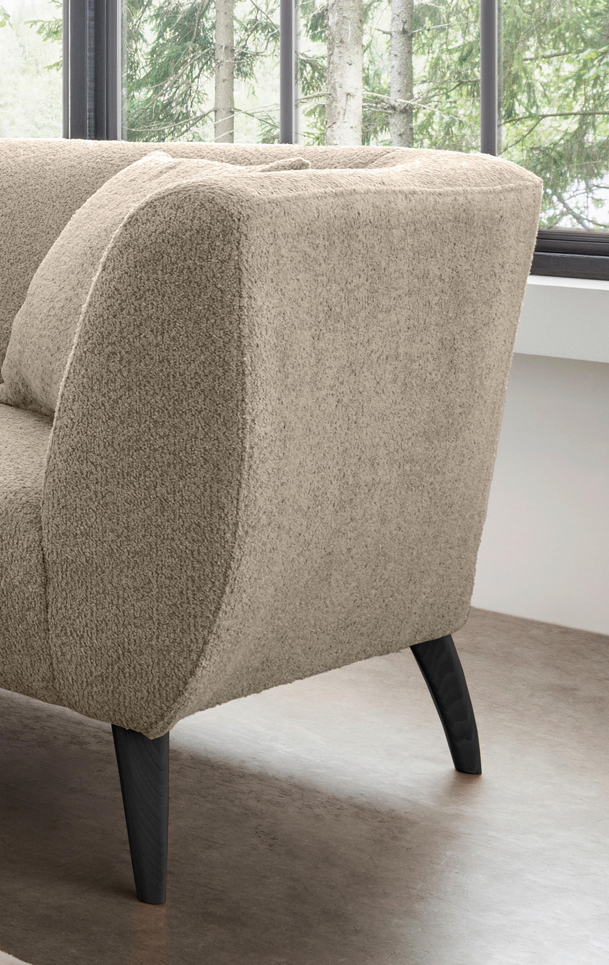 3-SITZER-SOFA in Bouclé Beige  - Beige/Schwarz, Modern, Holz/Textil (208/83/88cm) - MID.YOU