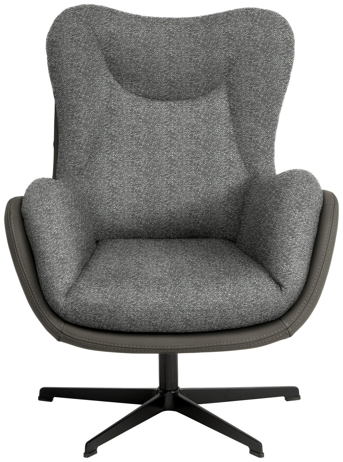 SESSEL in Chenille, Struktur Echtleder Grau  - Schwarz/Grau, Design, Leder/Textil (80/97/89cm) - Schöner Wohnen