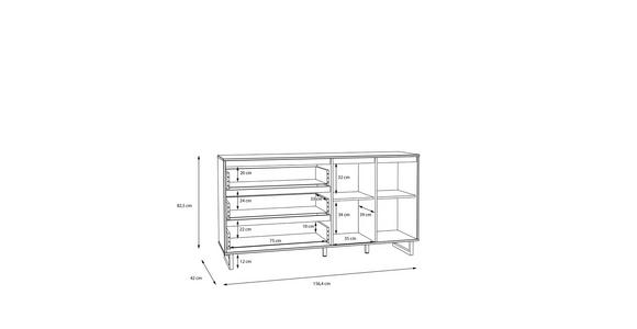 SIDEBOARD 156,4/82,6/42 cm  - Eichefarben/Schwarz, KONVENTIONELL, Glas/Holzwerkstoff (156,4/82,6/42cm) - Hom`in