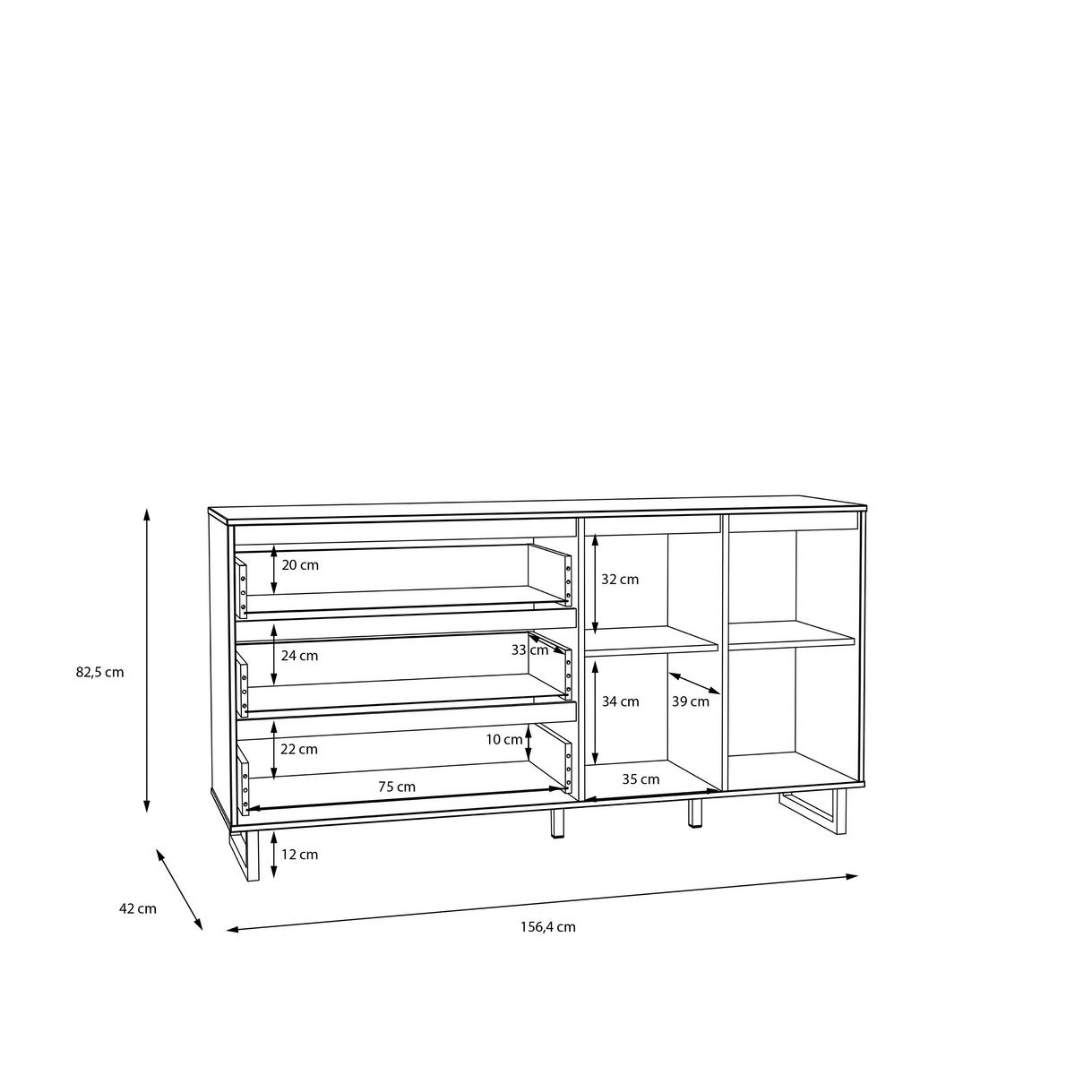 SIDEBOARD  in 156,4/82,6/42 cm  - Eichefarben/Schwarz, KONVENTIONELL, Glas/Holzwerkstoff (156,4/82,6/42cm) - Hom`in