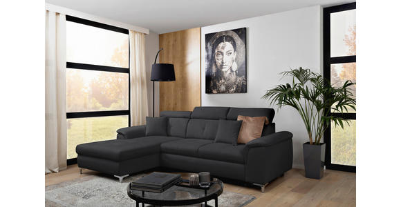 ECKSOFA in Flachgewebe Dunkelgrau  - Chromfarben/Dunkelgrau, KONVENTIONELL, Textil/Metall (175/268cm) - Carryhome