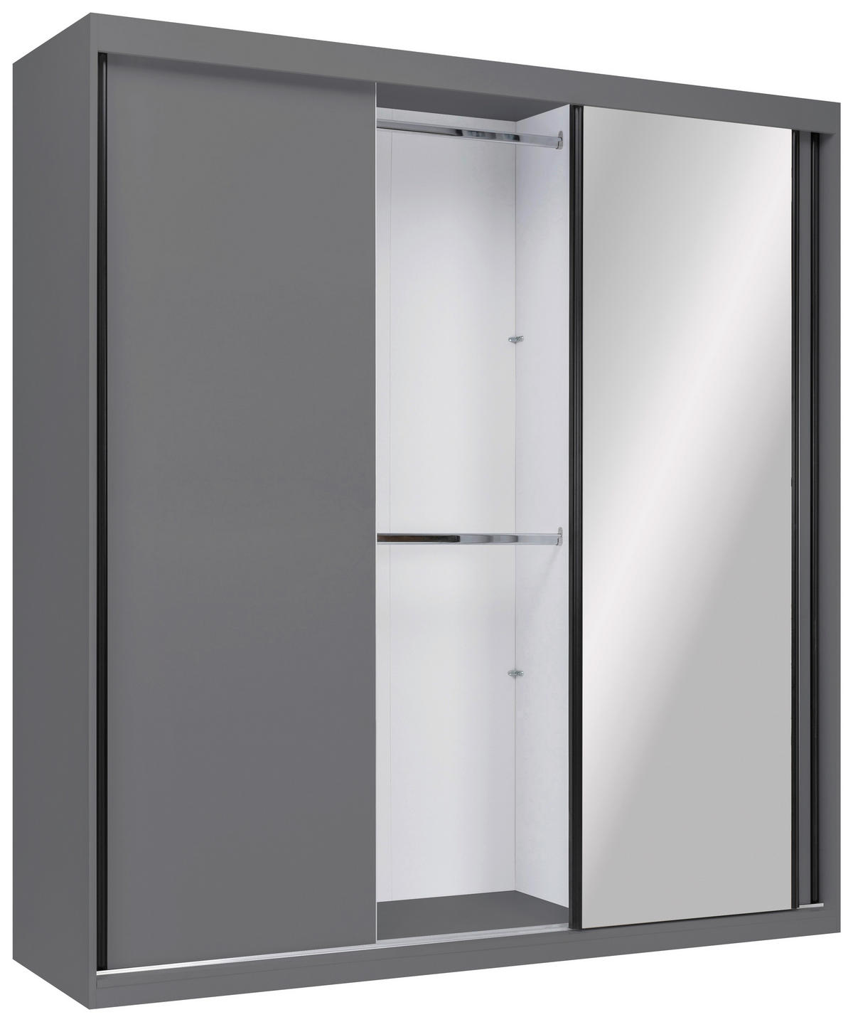 SCHIEBETÜRENSCHRANK 200/215/59,5 cm 3-türig  - Schwarz/Graphitfarben, MODERN, Holzwerkstoff/Metall (200/215/59,5cm) - MID.YOU