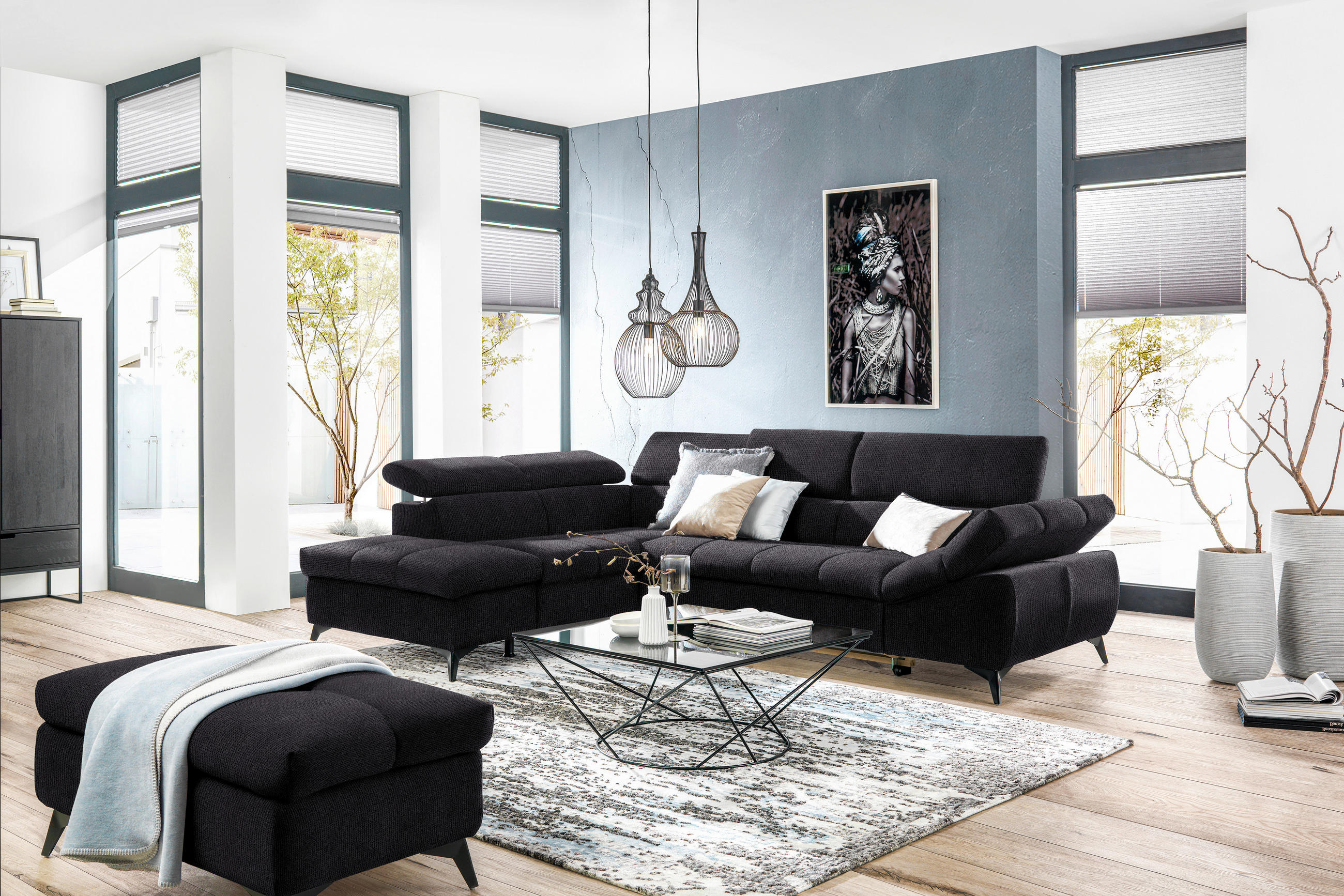 ECKSOFA in Mikrofaser Schwarz  - Schwarz, Design, Kunststoff/Textil (210/279cm) - Livetastic