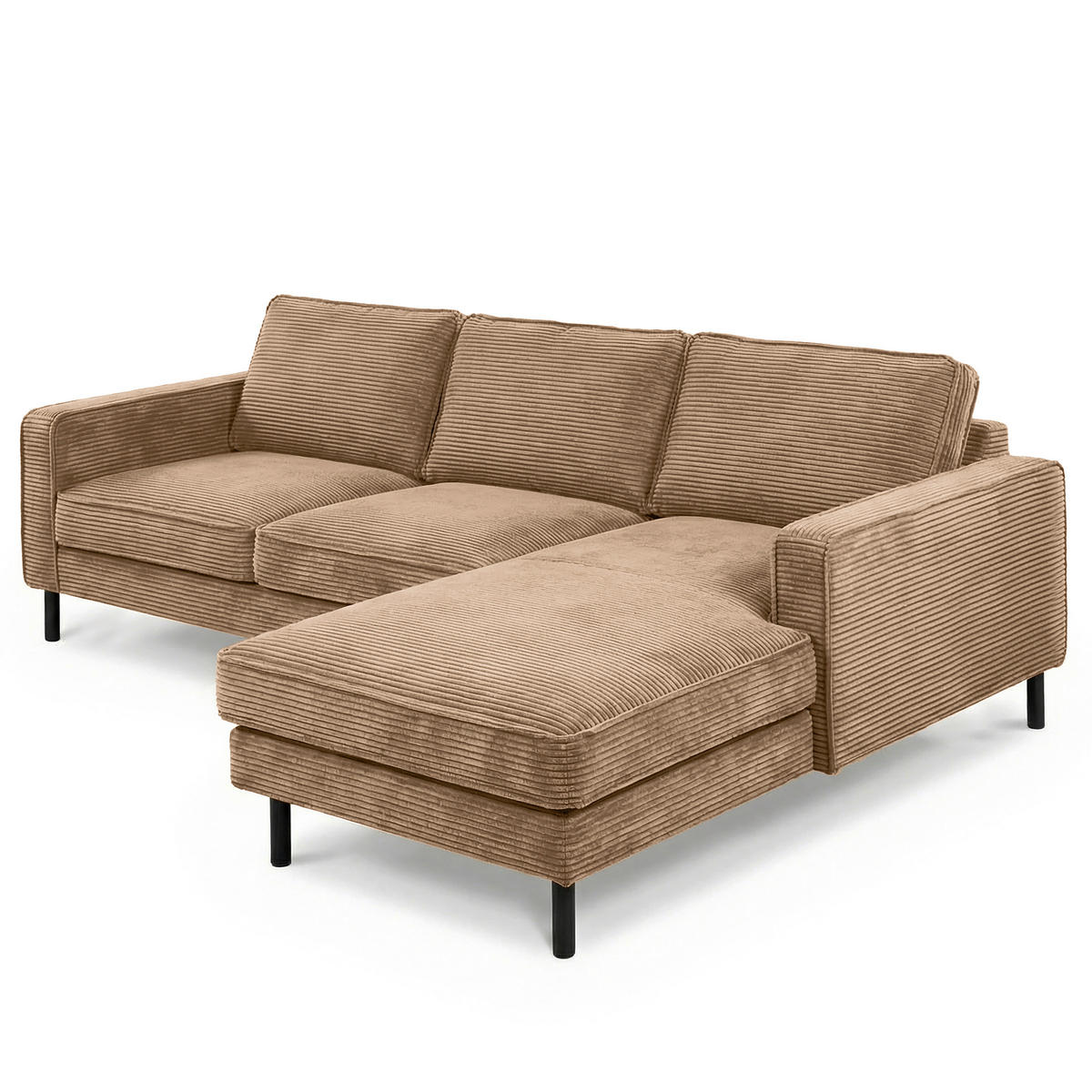 ECKSOFA Hellbraun Cord Rücken echt  - Hellbraun/Schwarz, Design, Textil/Metall (238/166cm) - Livetastic