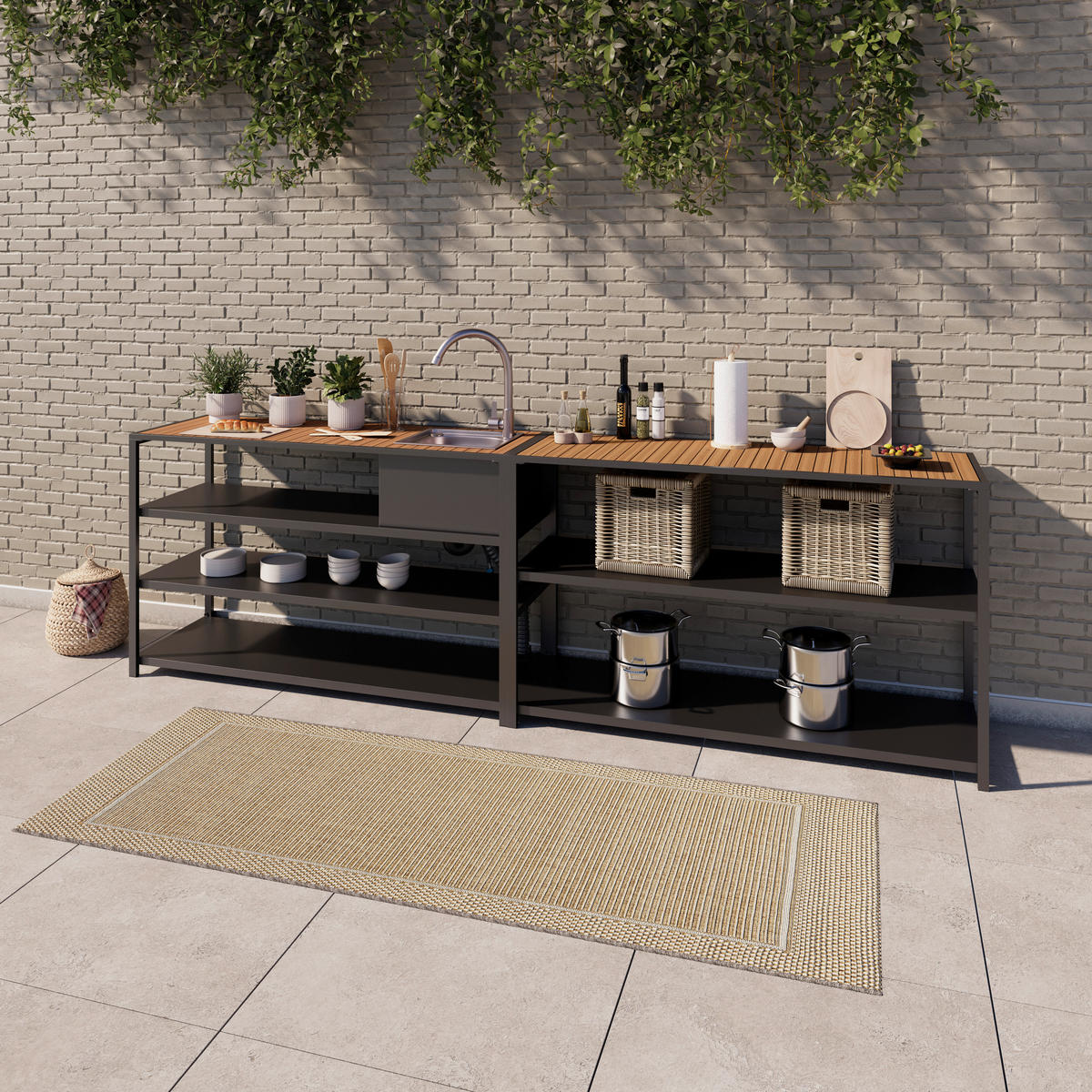 VENKOVNÍ KUCHYNĚ  - šedá/přírodní barvy, Moderní, kov/plast (150/90/50cm) - Ambia Garden