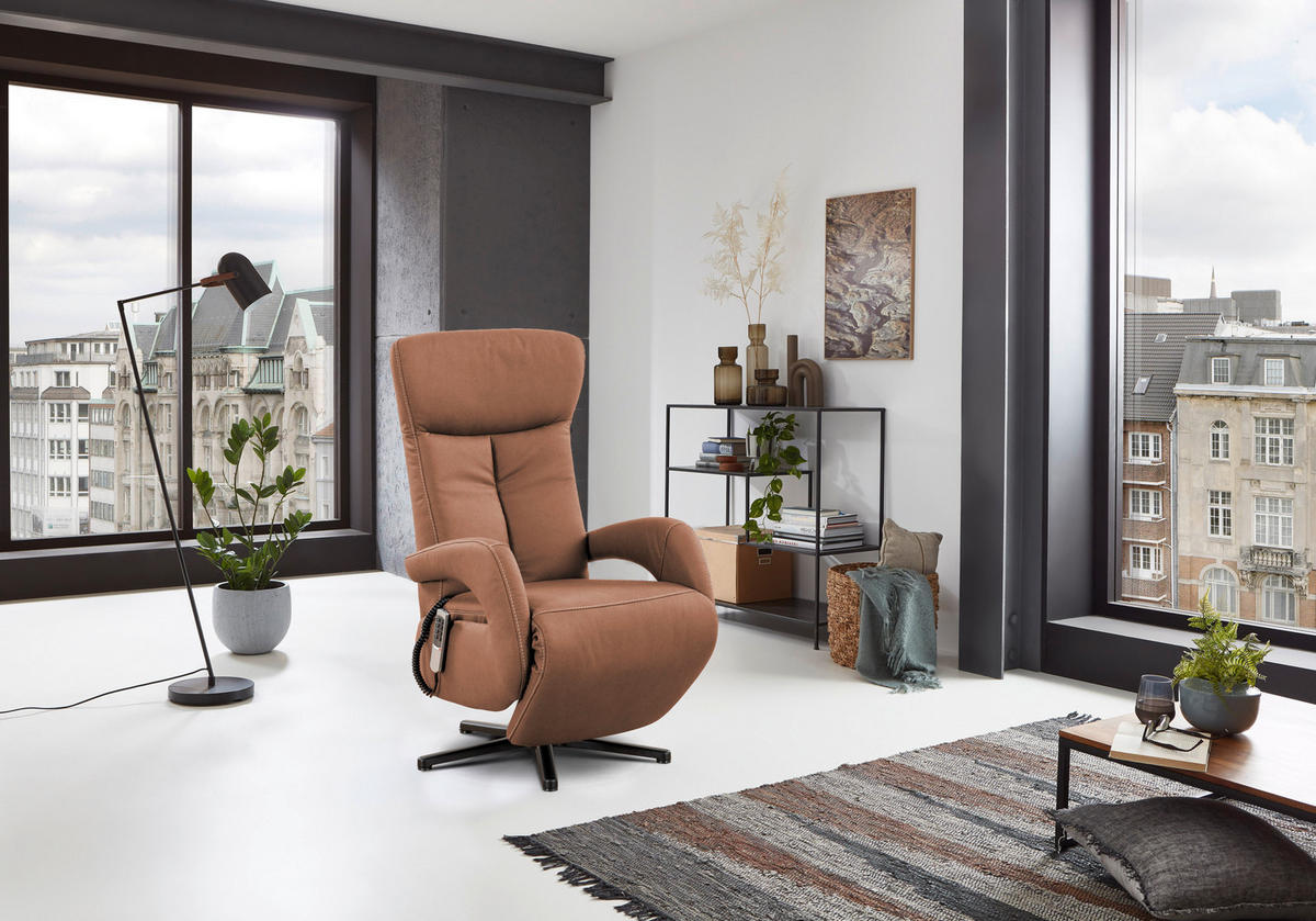 FERNSEHSESSEL in Mikrofaser Cognac  - Cognac/Beige, Modern, Textil/Metall (67/108/80cm) - Livetastic