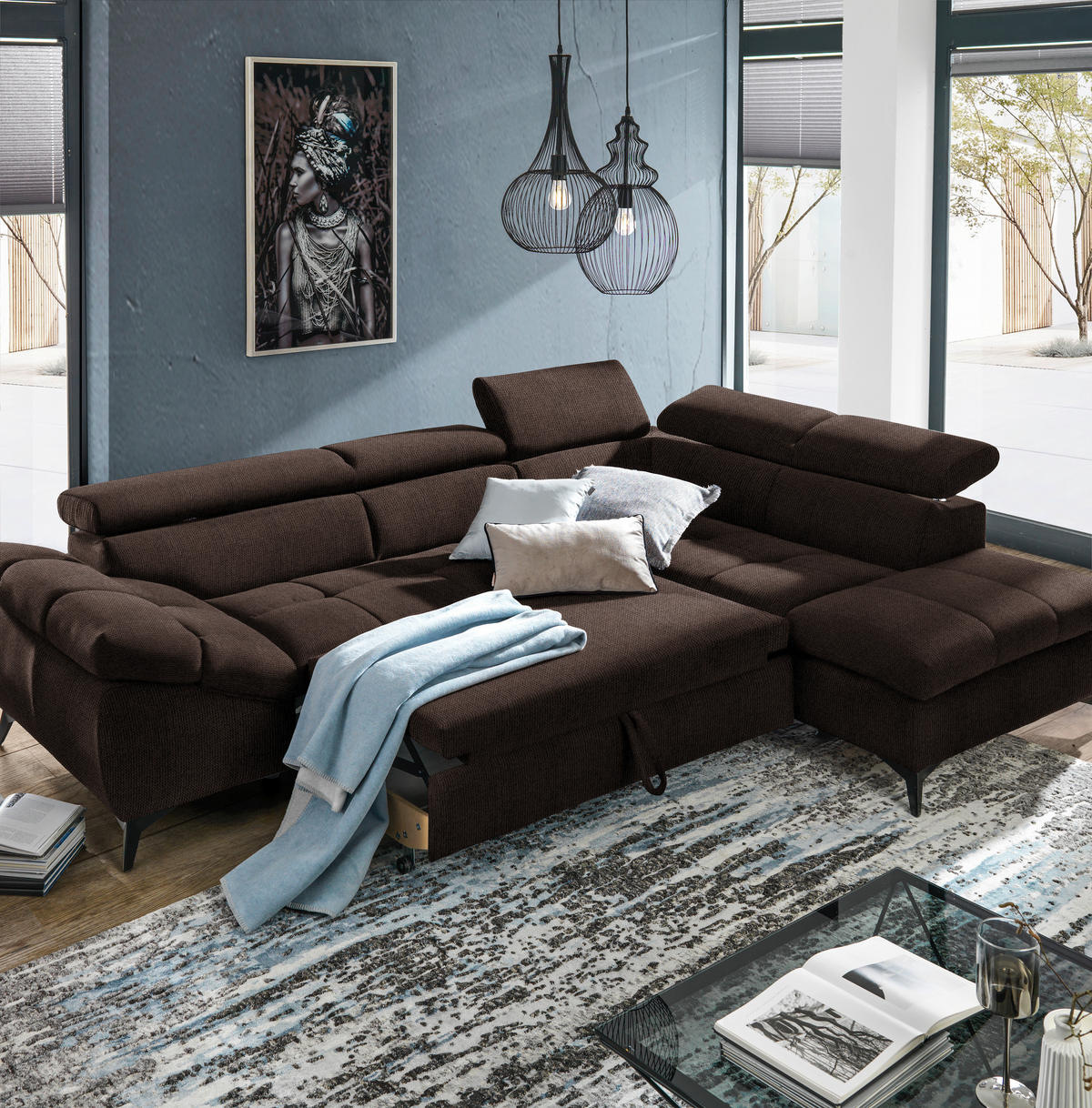 ECKSOFA in Mikrofaser Dunkelbraun  - Dunkelbraun/Schwarz, Design, Kunststoff/Textil (279/210cm) - Livetastic