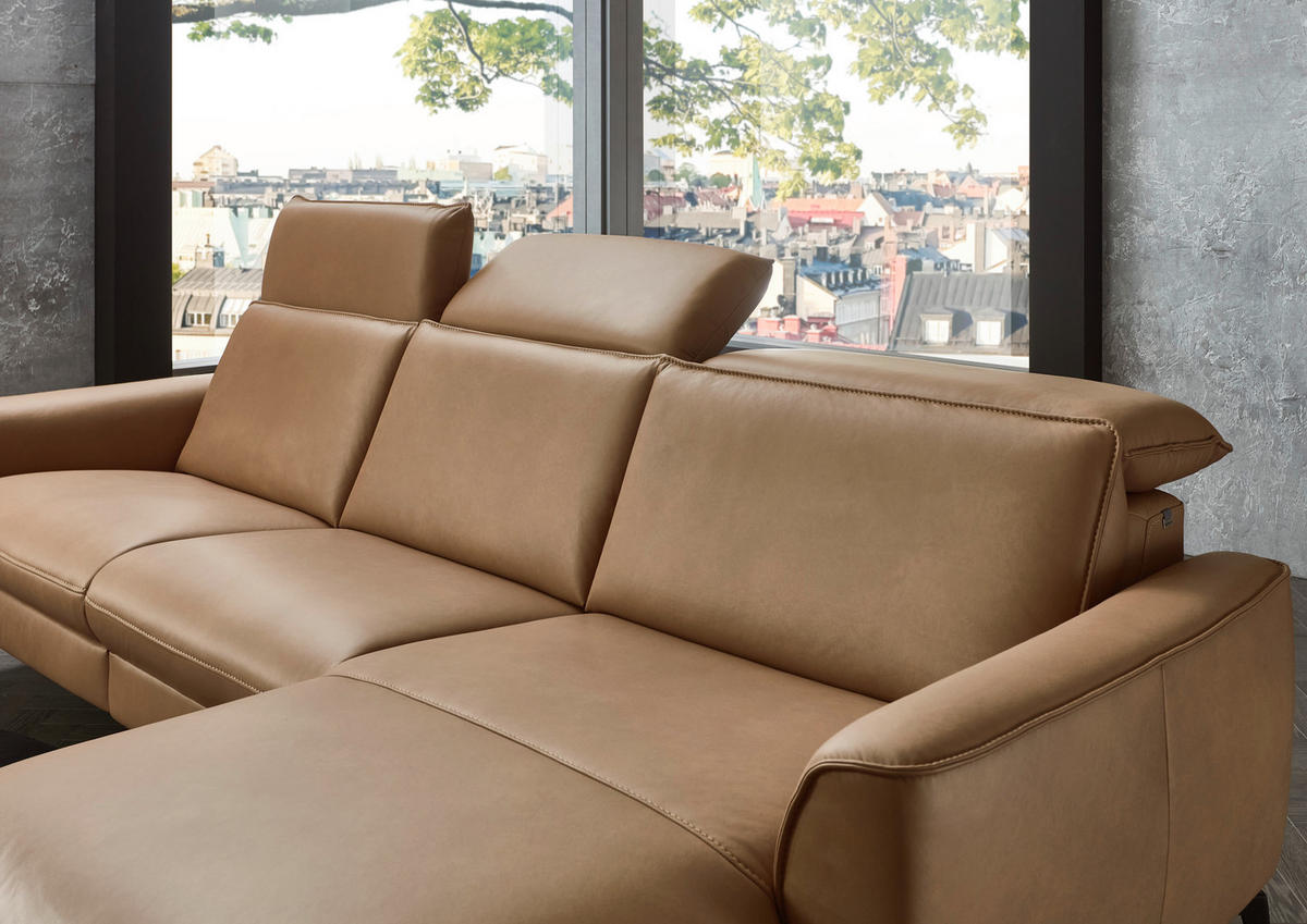 ECKSOFA in Echtleder Haselnussfarben  - Schwarz/Haselnussfarben, Natur, Leder/Metall (281/168cm) - Valdera