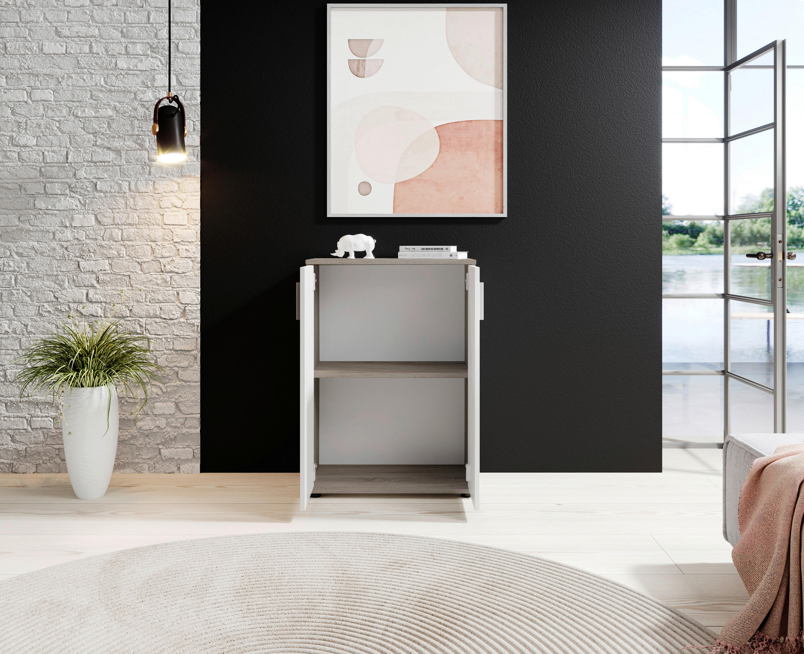 KOMMODE Bobby  in 60/84/35 cm  - Eiche dunkel/Silberfarben, KONVENTIONELL, Holzwerkstoff/Kunststoff (60/84/35cm) - Boxxx