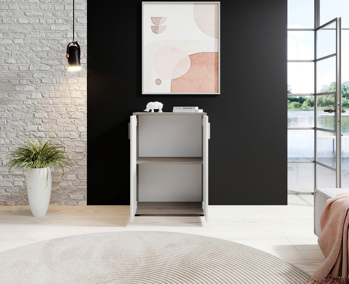 KOMMODE 60/84/35 cm  in Weiss, Eiche dunkel  - Eiche dunkel/Weiss, Konventionell, Holzwerkstoff/Kunststoff (60/84/35cm) - Boxxx