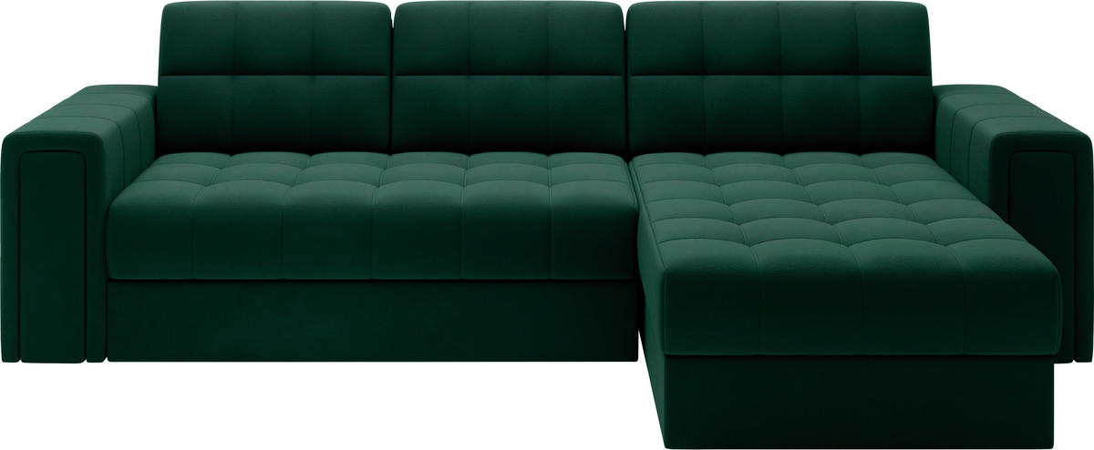 ECKSOFA BLENVI in Plüsch Grün  260/150 cm  - Schwarz/Grün, Design, Kunststoff/Textil (260/150cm) - MID.YOU