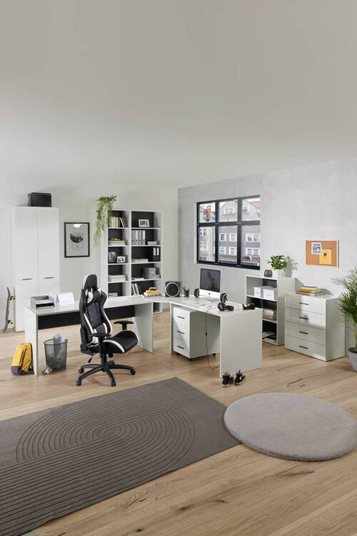 SKRINKA NA DOKUMENTY, antracitová, biela, biela s vysokým leskom, 75/185,6/41,6 cm - biela/biela s vysokým leskom, Basics, kompozitné drevo (75/185,6/41,6cm) - Hom`in