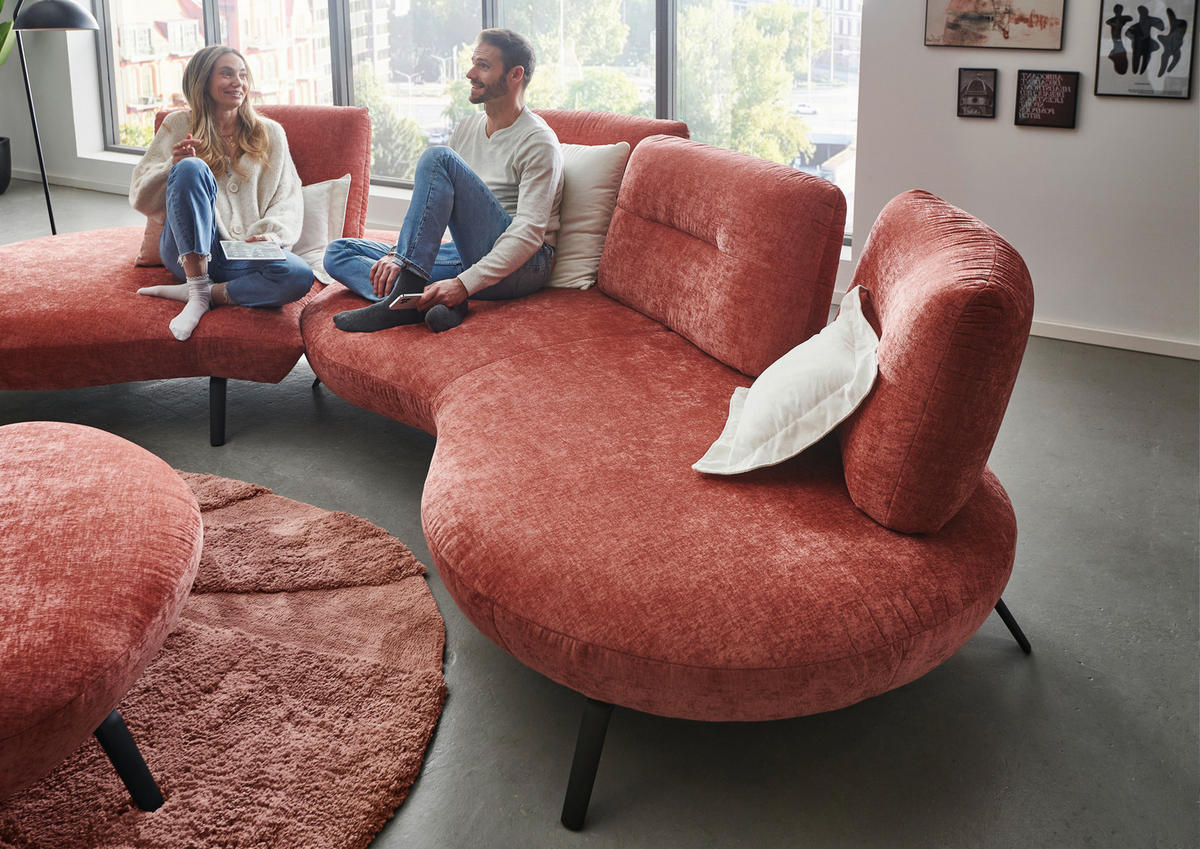 BIGSOFA Flachgewebe Rot  - Rot/Schwarz, Design, Textil/Metall (456/93/138cm) - Moderano