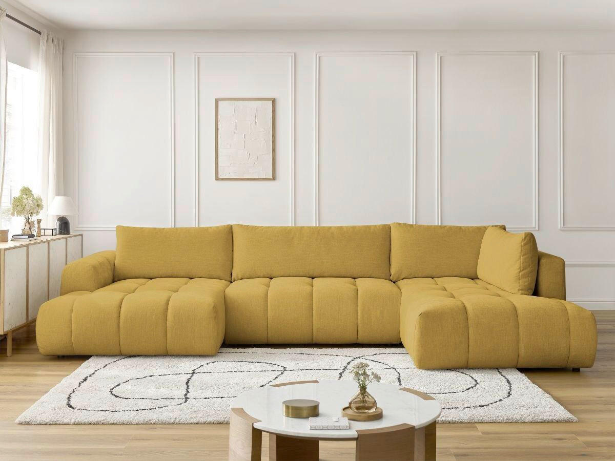 WOHNLANDSCHAFT  FUJI  Gelb Leinenoptik  - Gelb/Schwarz, MODERN, Kunststoff/Textil (160/377/204cm)