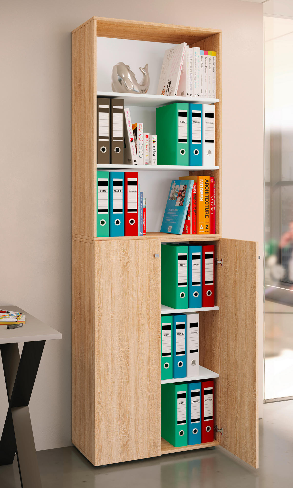 AKTENSCHRANK 70/220/39 cm  - Weiss/Sonoma Eiche, Design, Holzwerkstoff (70/220/39cm) - MID.YOU