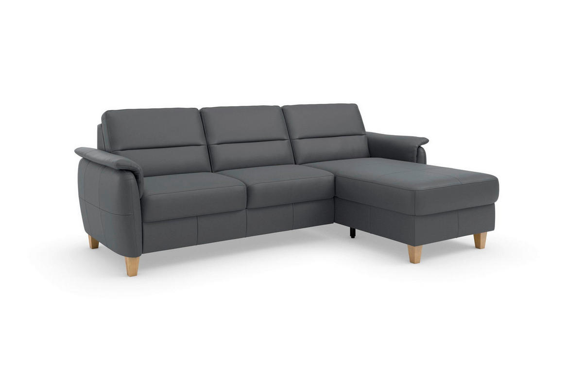 ROHOVÁ SEDAČKA, koža, čierna - čierna/farba duba, Basics, koža/drevo (244/163cm) - Sit & More