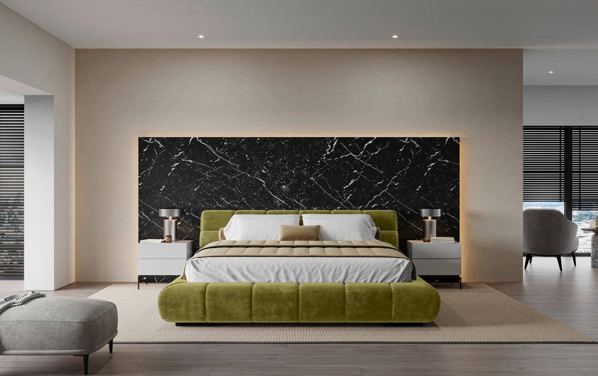 POLSTERBETT 160/200 cm,  in Grasgrün,  - Schwarz/Grasgrün, Design, Textil/Metall (160/200cm) - Belluti