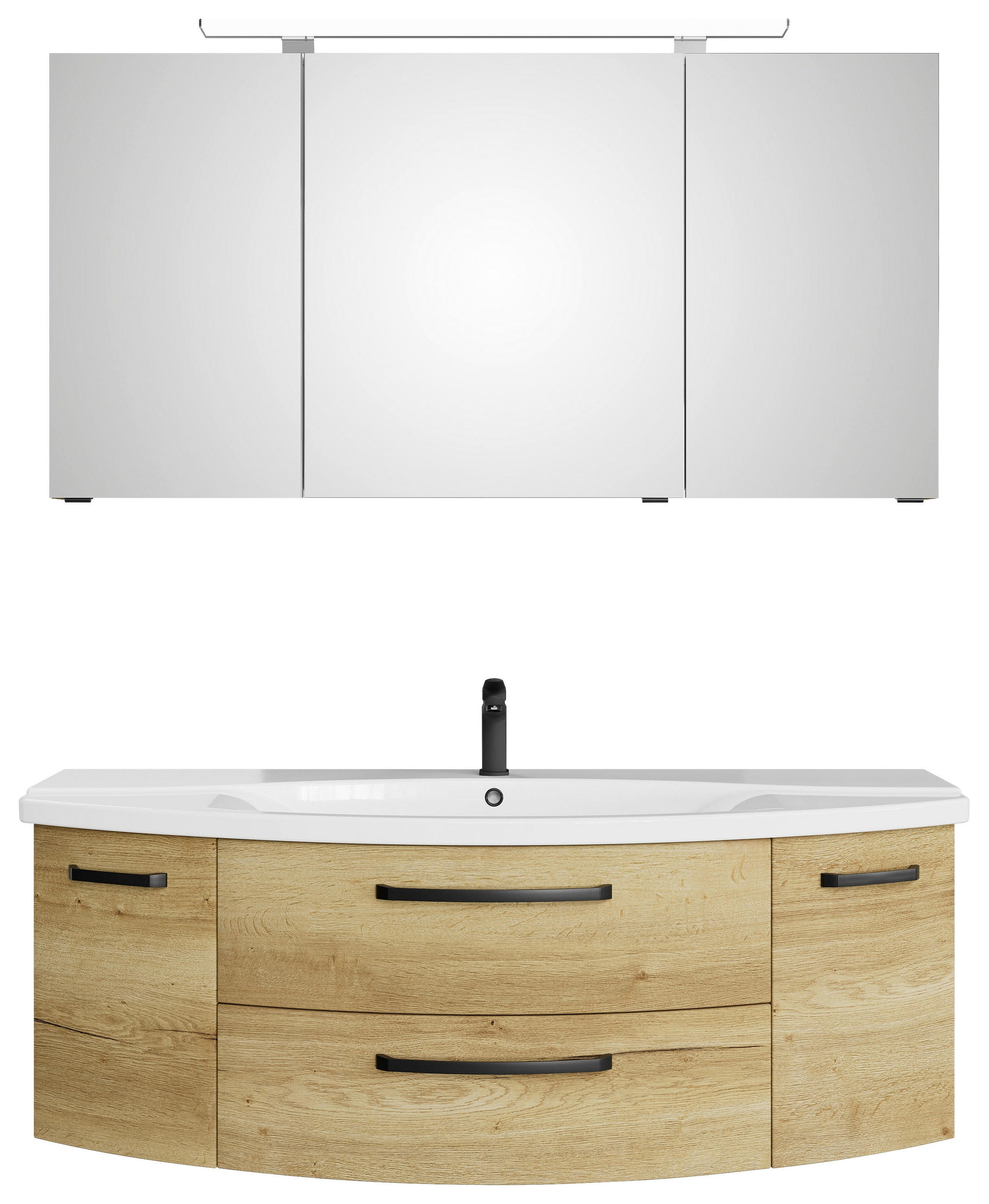 BADEZIMMER 3-teilig  in 144 cm  - Eichefarben/Schwarz, MODERN, Glas/Keramik (144cm) - Sadena