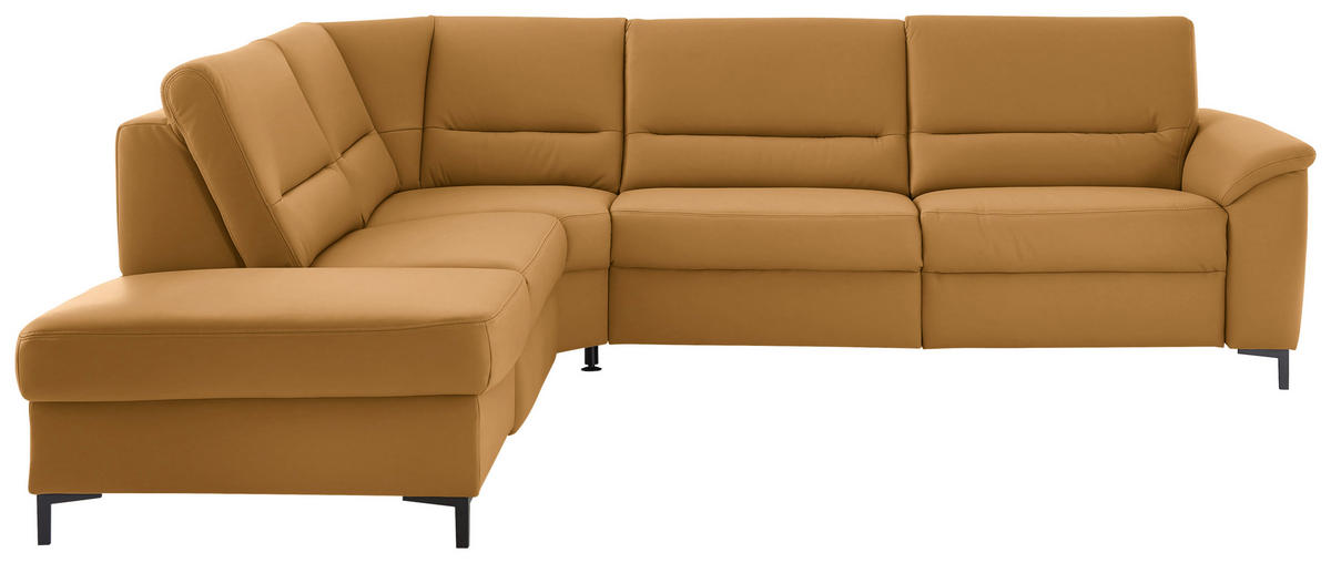 ECKSOFA  in Echtleder Senfgelb  249/290 cm  - Senfgelb/Schwarz, KONVENTIONELL, Leder/Metall (249/290cm) - Beldomo Premium