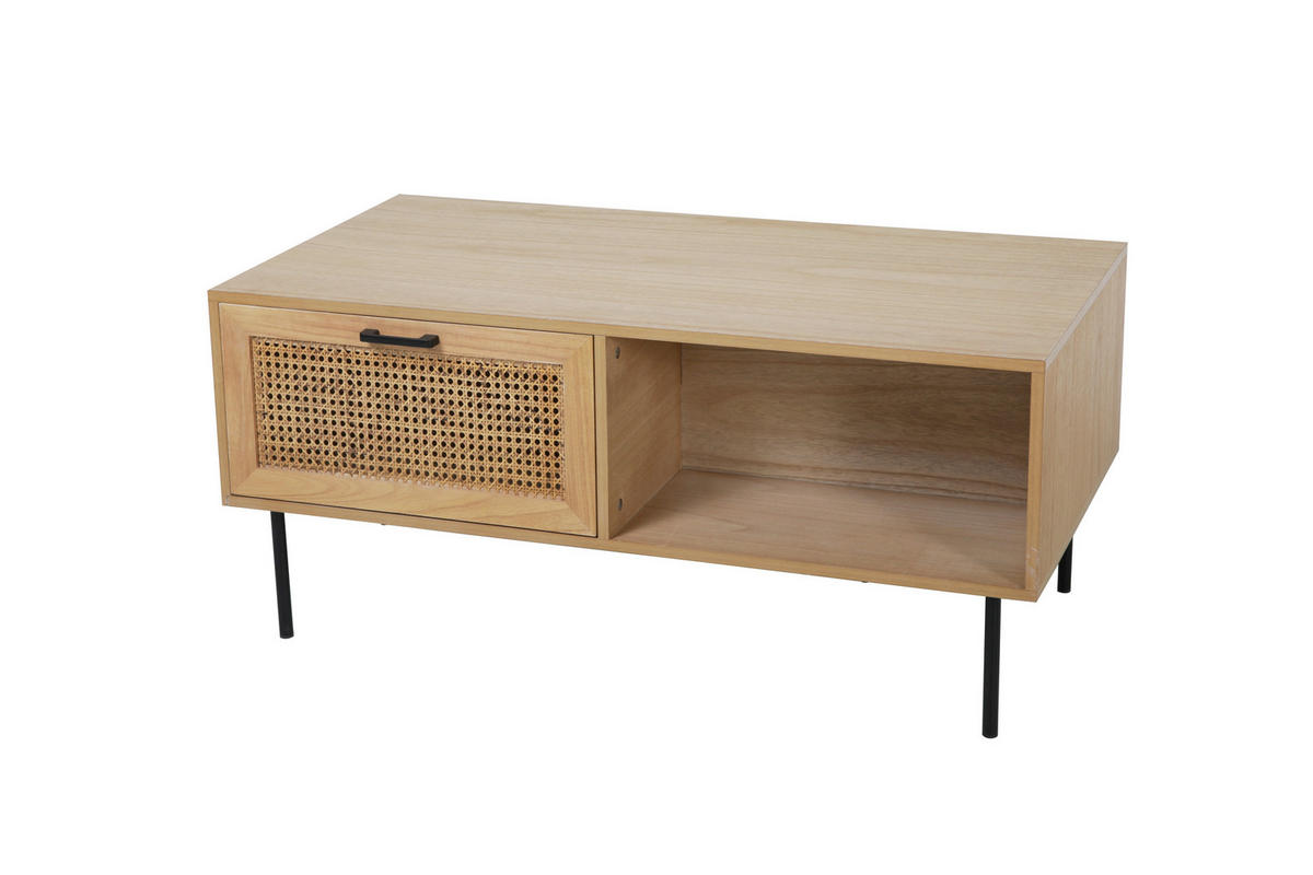 COUCHTISCH Rattan 110/59/50 cm rechteckig Naturfarben, Schwarz  - Schwarz/Naturfarben, Design, Holz/Holzwerkstoff (110/59/50cm) - Livetastic