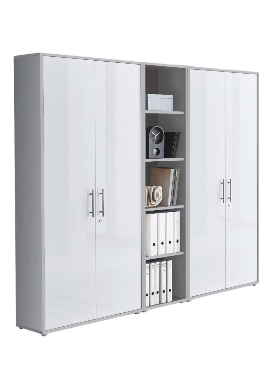 AKTENSCHRANK Grau, Weiß Hochglanz  - Weiß Hochglanz/Grau, MODERN, Holzwerkstoff (212,9/185,6/33cm) - MID.YOU