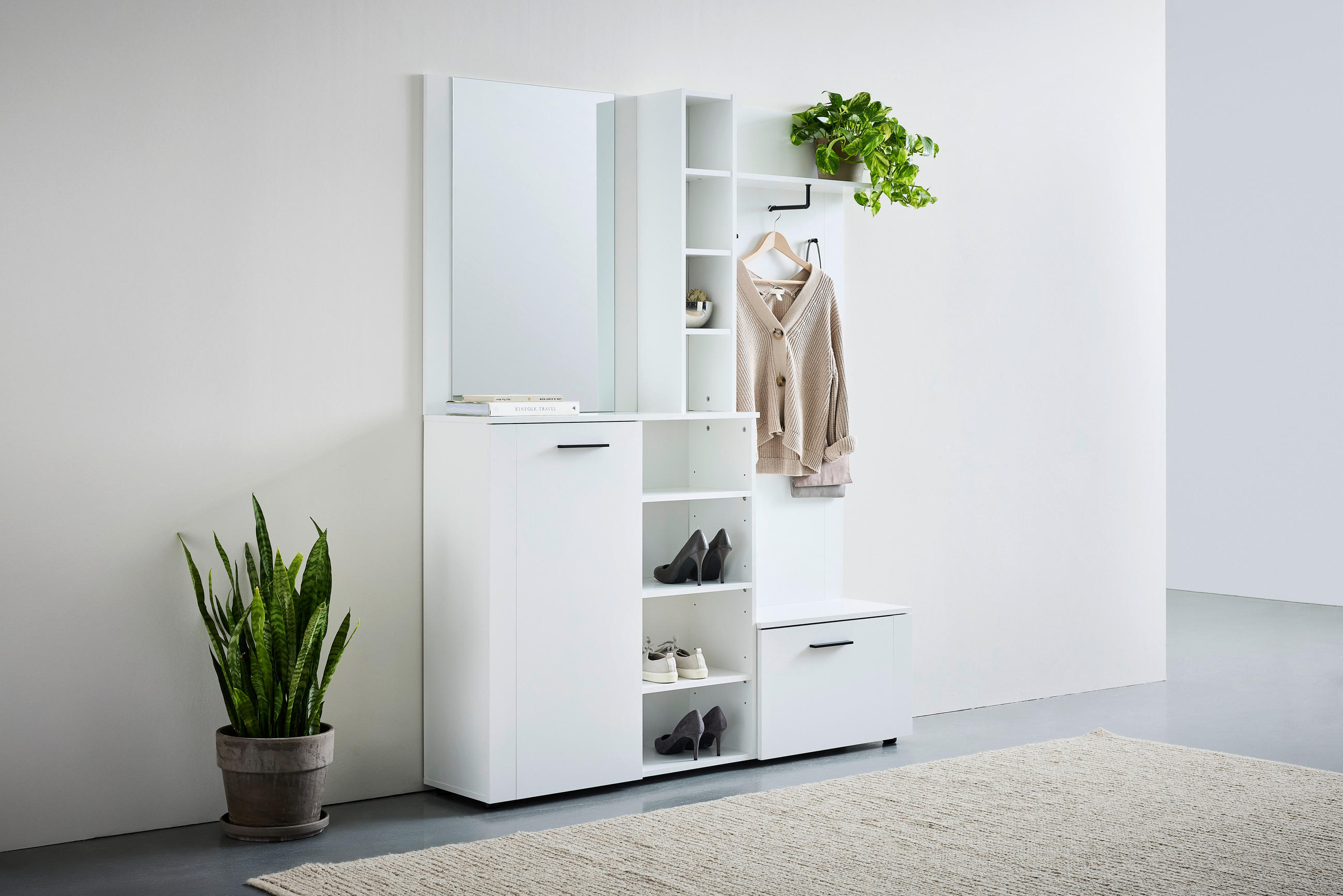 GARDEROBE 4-teilig  in 150/190/32 cm  - Weiß, Design, Glas/Holzwerkstoff (150/190/32cm) - MID.YOU