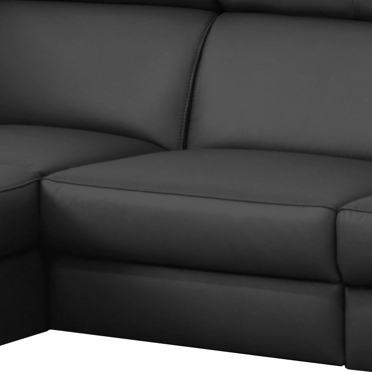 ECKSOFA Schwarz Echtleder Lederlook  - Chromfarben/Schwarz, Design, Leder/Textil (197/257cm) - Livetastic