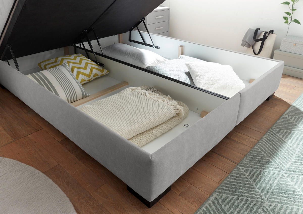 BOXBETT 160/200 cm  in Hellgrau  - Hellgrau/Schwarz, MODERN, Holzwerkstoff/Kunststoff (160/200cm) - MID.YOU