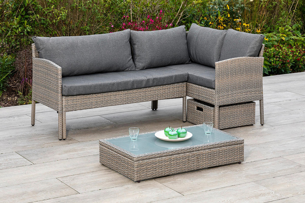 LOUNGEGARNITUR  190/113 cm  Stahl  - Beige, MODERN, Glas/Kunststoff (190/113cm) - Gardenson