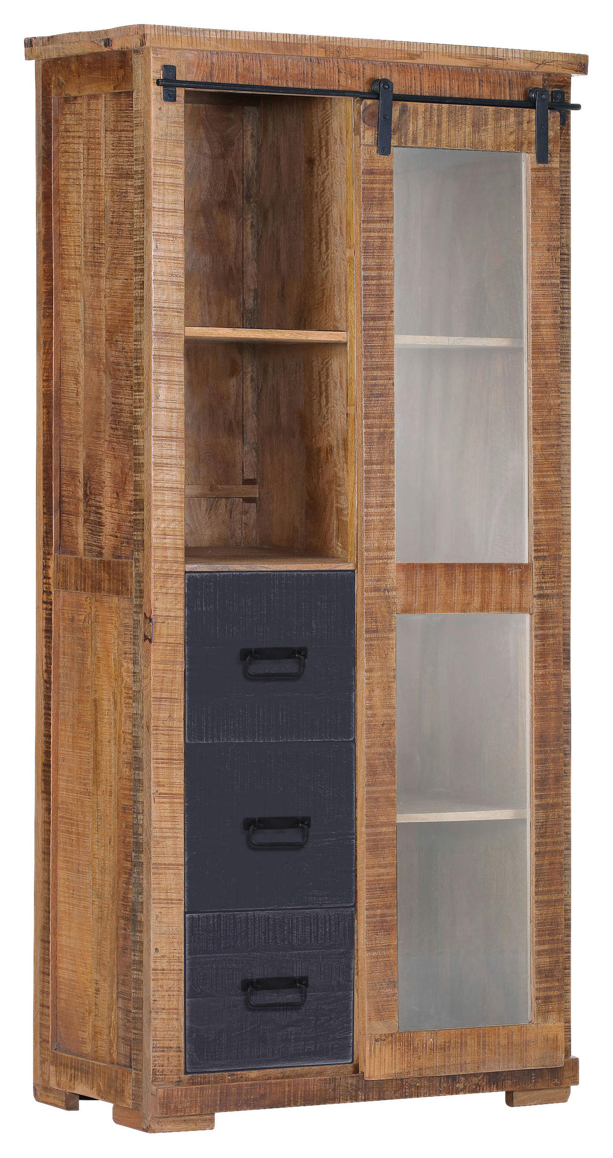 VITRINE Naturfarben, Schwarz  100/190/45 cm  - Schwarz/Naturfarben, Konventionell, Glas/Holz (100/190/45cm) - Landscape