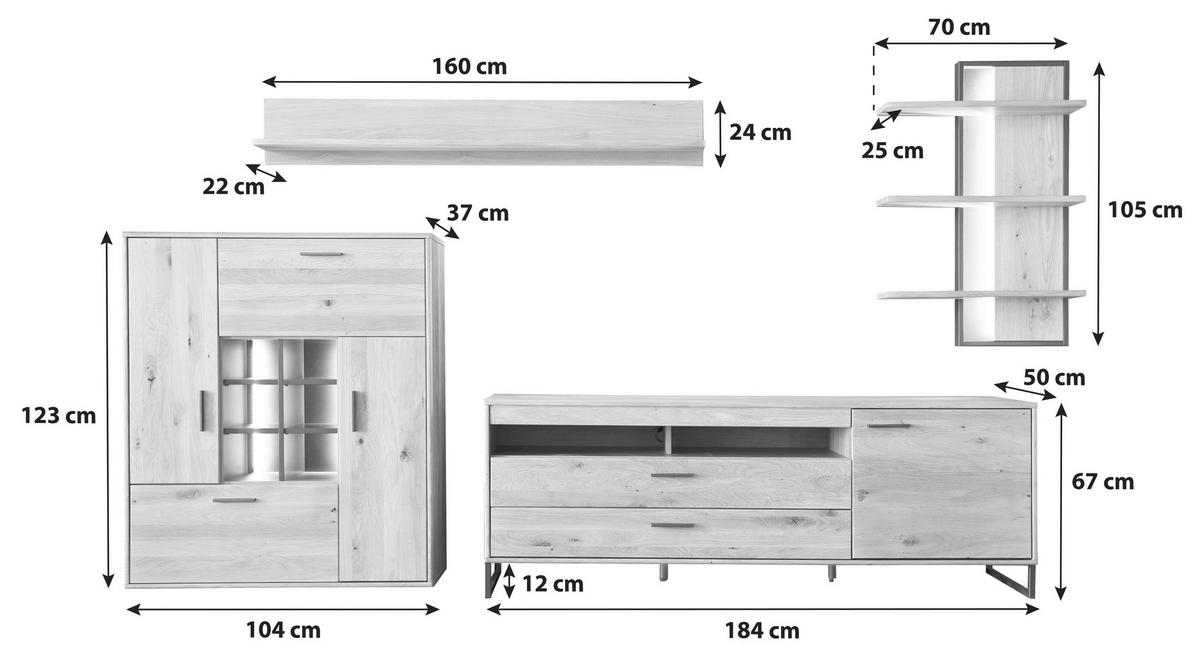 HYLLKOMBINATION  i ekfärgad  338/204/50 cm  - svart/ekfärgad, Design, metall/trämaterial (338/204/50cm) - Livetastic