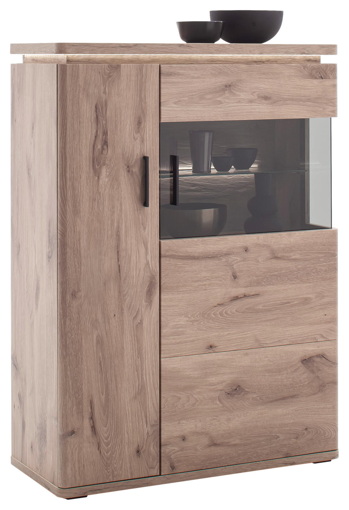 HIGHBOARD Eiche dunkel  90/124/38 cm  - Eiche dunkel/Anthrazit, Konventionell, Glas/Holzwerkstoff (90/124/38cm) - Cantus