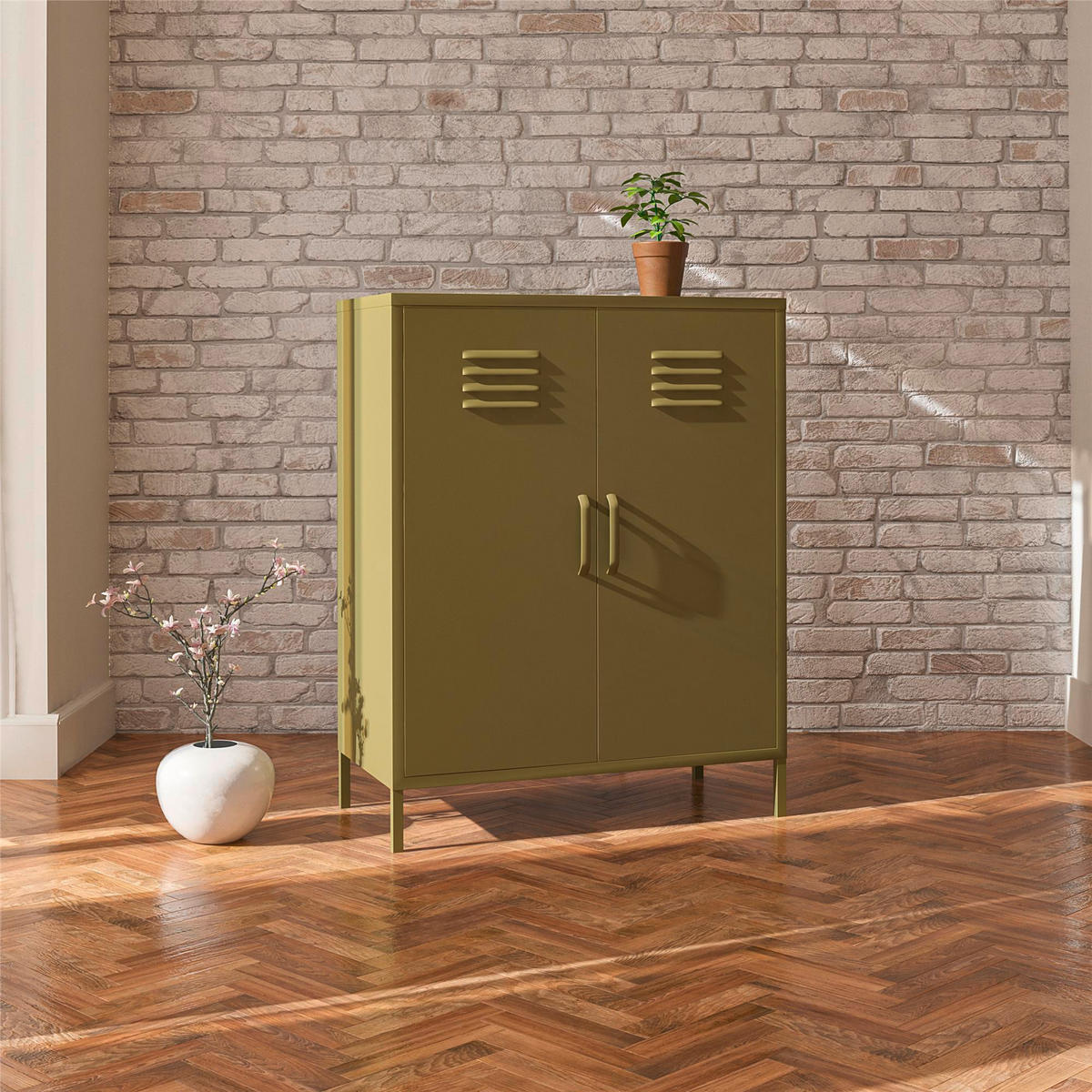 KOMMODE Bradford  in 79/100/39 cm  - Olivgrün, Design, Metall (79/100/39cm) - MID.YOU
