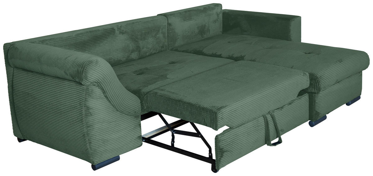 ECKSOFA in Cord Dunkelgrün  - Dunkelgrün/Schwarz, KONVENTIONELL, Textil/Metall (258/168cm) - Carryhome
