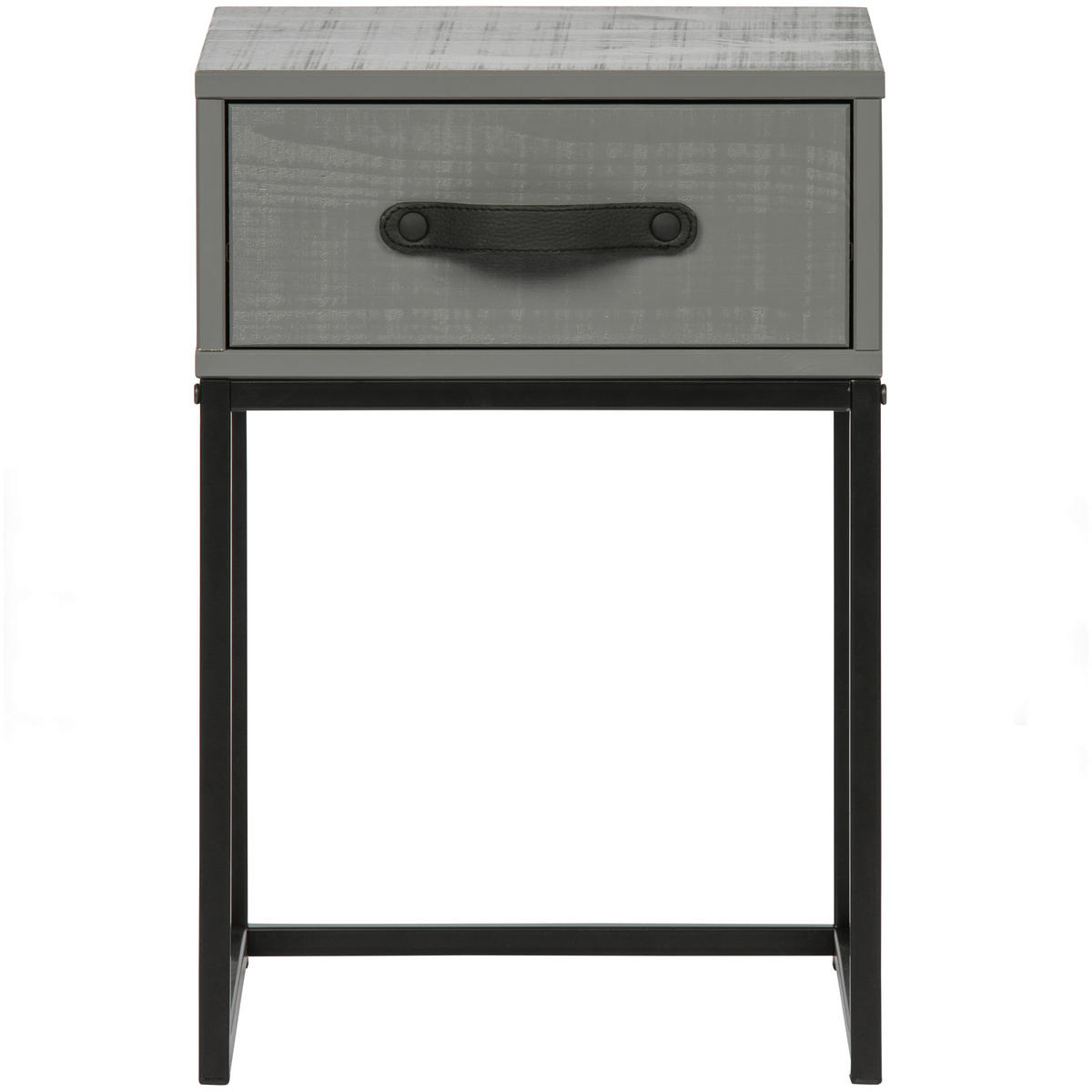 NACHTTISCH 35/35/52 cm  in massiv Kiefer Grau  - Schwarz/Grau, Design, Leder/Holz (35/35/52cm) - Livetastic