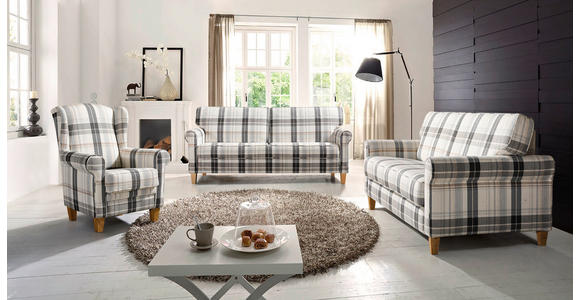OHRENSESSEL in Webstoff Schwarz, Silberfarben, Weiß, Beige - Beige/Silberfarben, ROMANTIK / LANDHAUS, Holz/Textil (82/102/82cm) - Novel