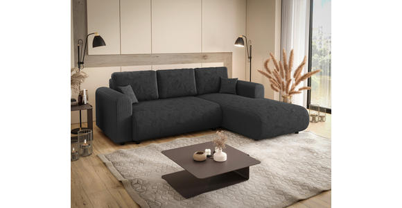 ECKSOFA inkl. Funktionen Anthrazit Cord  - Anthrazit/Schwarz, KONVENTIONELL, Kunststoff/Textil (260/200cm) - Xora