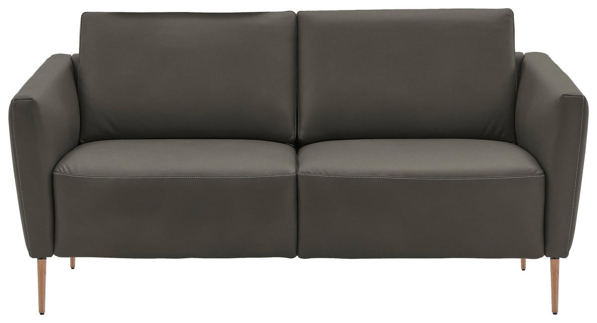 2-SITZER-SOFA  in Echtleder Dunkelgrau   - Eichefarben/Dunkelgrau, Natur, Leder/Holz (182/86/87cm) - Valnatura