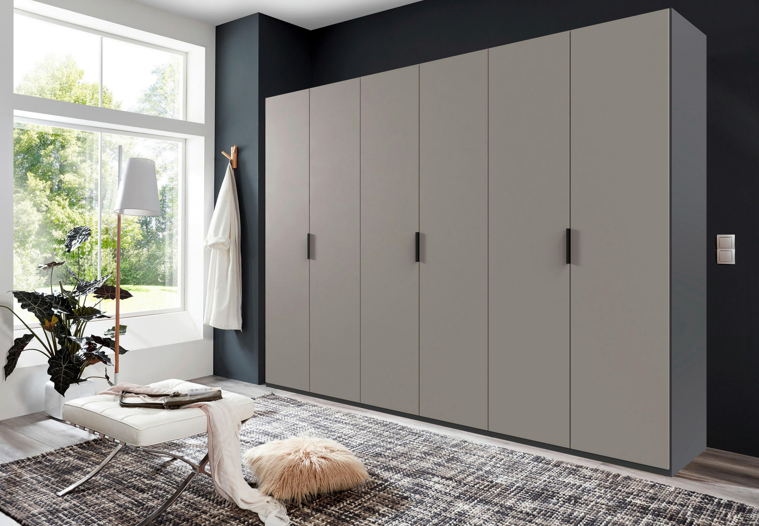FALTTÜRENSCHRANK 300/236/58 cm 6-türig Graphitfarben, Grau, Sahara  - Schwarz/Graphitfarben, Design, Holzwerkstoff (300/236/58cm) - Boxxx