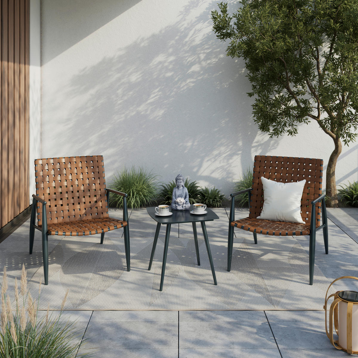 BALKONSET  3-teilig  - Schwarz/Braun, Modern, Glas/Kunststoff (178/72.3/77.5cm) - Ambia Garden