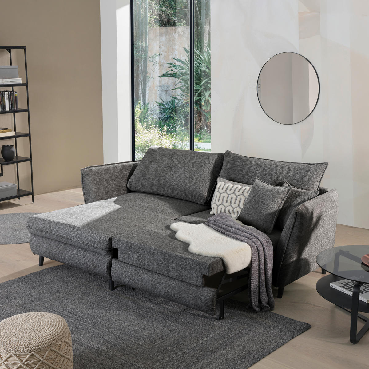 HÖRNSOFFA i struktur antracit  - svart/antracit, Design, trä/textil (245/161cm) - Livetastic