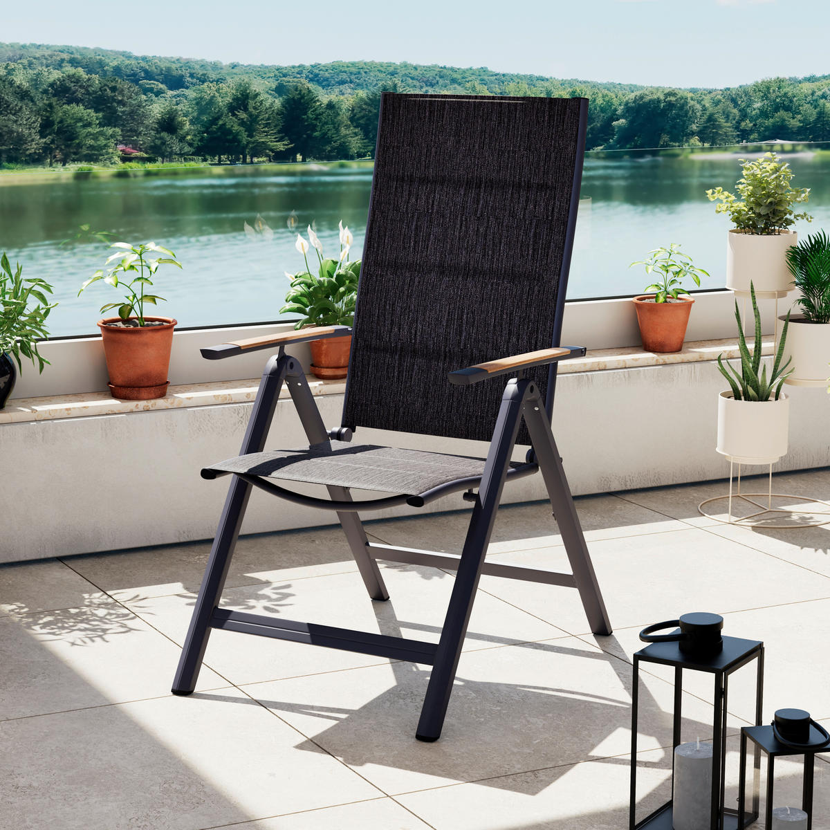 GARTENSESSEL Metall, Textil Naturfarben, Dunkelgrau  - Dunkelgrau/Naturfarben, MODERN, Textil/Metall (57/108/70cm) - Ambia Garden