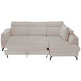 ECKSOFA Beige Chenille Zierkissen, Bettkasten, Schlaffunktion, Rücken echt, Kopfteilverstellung, Liegefläche im Originalstoff  - Beige/Schwarz, KONVENTIONELL, Textil/Metall (266/185cm) - Carryhome