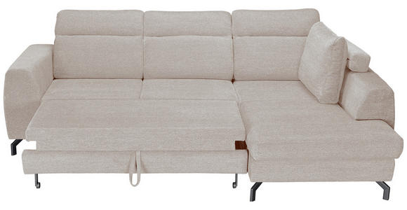ECKSOFA Beige Chenille Zierkissen, Bettkasten, Schlaffunktion, Rücken echt, Kopfteilverstellung, Liegefläche im Originalstoff  - Beige/Schwarz, KONVENTIONELL, Textil/Metall (266/185cm) - Carryhome
