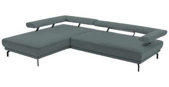 ECKSOFA in Echtleder Blau, Grau 224/305 cm - Blau/Schwarz, Design, Leder/Metall (224/305cm) - Dieter Knoll