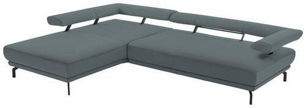 ECKSOFA in Echtleder Blau, Grau  - Blau/Schwarz, Design, Leder/Metall (224/305cm) - Dieter Knoll