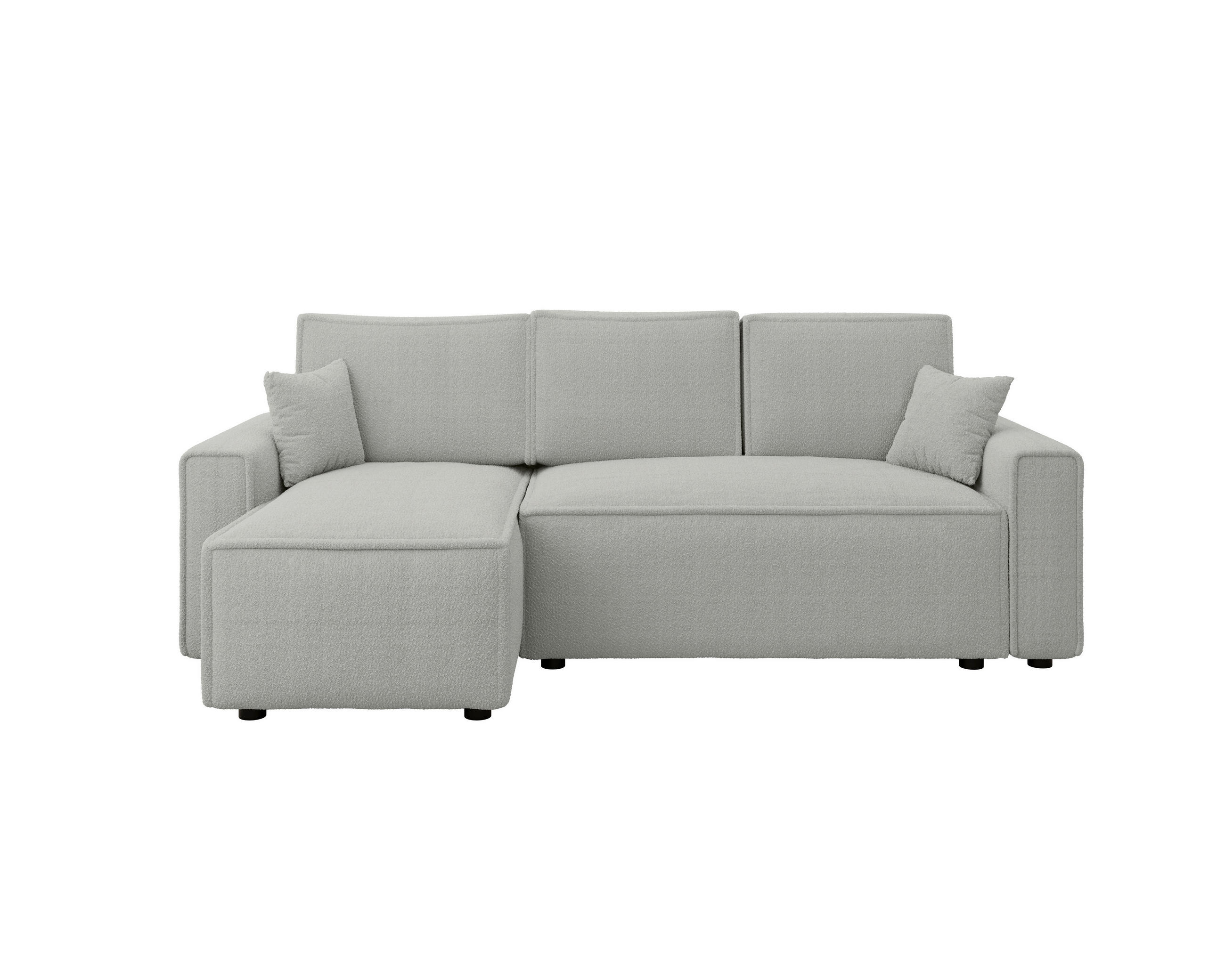 ECKSOFA Hellgrau Bouclé Zierkissen, Rückenkissen, Bettkasten, Schlaffunktion, Rücken echt, Liegefläche im Originalstoff  - Hellgrau/Schwarz, MODERN, Kunststoff/Textil (143/232cm) - Carryhome