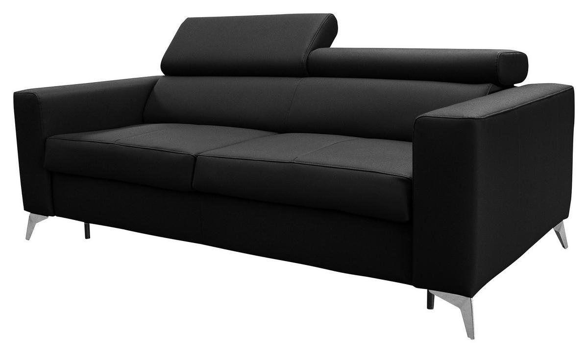SCHLAFSOFA Schwarz Echtleder Lederlook  - Silberfarben/Schwarz, Design, Leder/Textil (206/95/101cm) - Livetastic